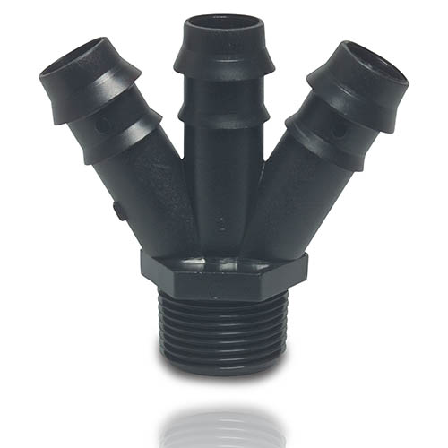 PP Y-Stück für PE Rohr, Außengewinde x Tülle x Tülle x Tülle, schwarz