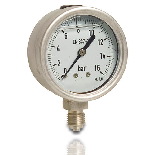 Mega Druckmanometer, Typ Glyzerin gef&uuml;llt, Anschluss Unten, 63 mm, 1/4 Zoll